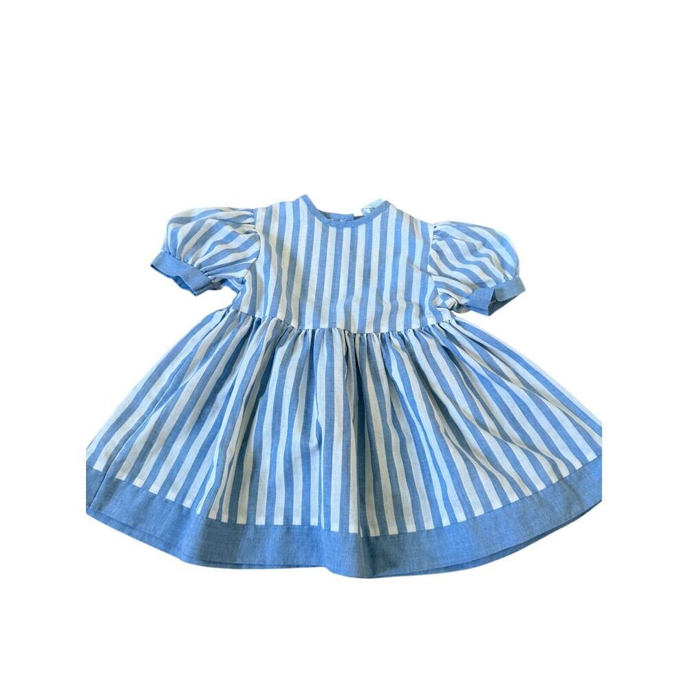 Vintage Kate Greenaway Dress Striped toddler Cotton Blended Blue White Size 4T